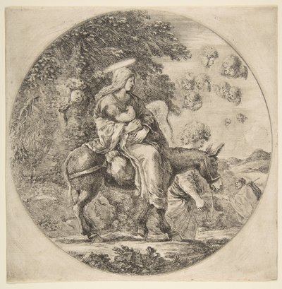 Flyg till Egypten, en rund komposition, ca. 1662. av Stefano della Bella