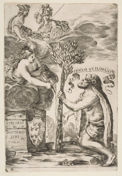 Frontispice för Il Mercurio, III: Hercules Planting His Club, 1652. av Stefano della Bella
