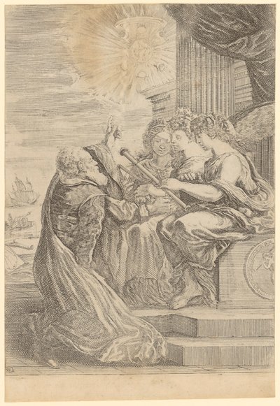 Galileo inför personifikationerna av astronomi, perspektiv och matematik av Stefano della Bella