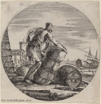 Galärslav som transporterar ett fartygs last av Stefano della Bella