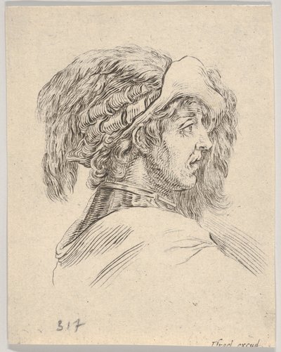 Huvud av en man utan skägg, vänd i profil till höger, från Diverse Heads and Figu..., 1650. av Stefano della Bella