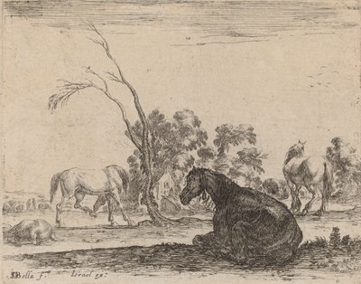 Hästar i en betesmark, 1642. av Stefano della Bella