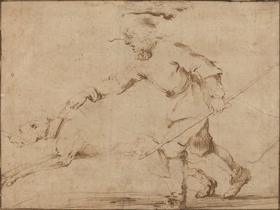 Jägare med en hund i koppel. av Stefano della Bella