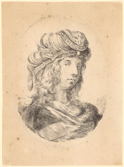 Ung man med turban, sett i trekvartsprofil åt höger av Stefano della Bella