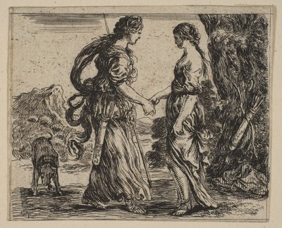 Jupiter och Callisto, från Game of Mythology Jeu de la Mythologie, 1644. av Stefano della Bella