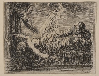 Jupiter och Danäe, från Game of Mythology Jeu de la Mythologie, 1644. av Stefano della Bella