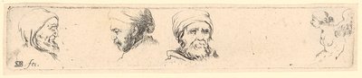 Huvudstudier av tre filosofer, till höger studie av en bevingad figur av Stefano della Bella