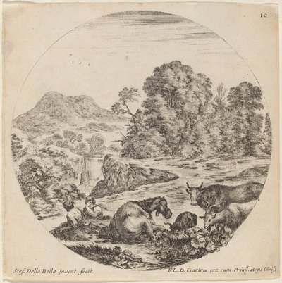 Landskap med djur och två sittande herdar, 1646. av Stefano della Bella