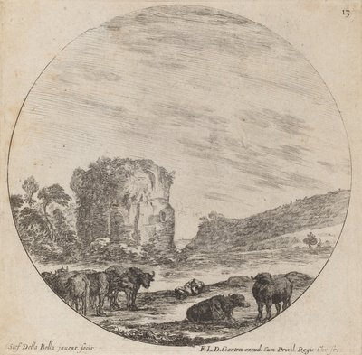 Landskap med antika ruiner, 1646. av Stefano della Bella