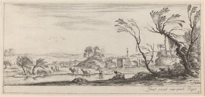 Landskap med bonde som förbereder sig för att korsa en bäck, i eller före 1647. av Stefano della Bella