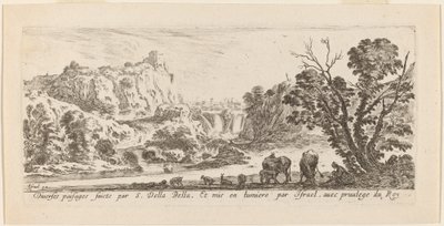 Landskap med vattenfall, 1641. av Stefano della Bella
