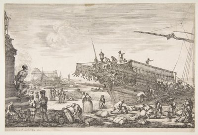 Laddar ett pentry, från Utsikt över hamnen i Livorno Vues du port de Livourne, 1654-55. av Stefano della Bella