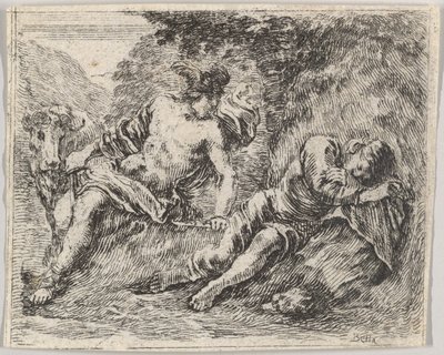Mercury and Argos, från Game of Mythology Jeu de la Mythologie, 1644. av Stefano della Bella