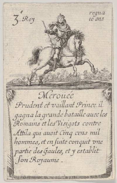 Meroüée Prudent et vaillant..., från Game of the Kings of France Jeu des Rois de Fran..., 1644. av Stefano della Bella