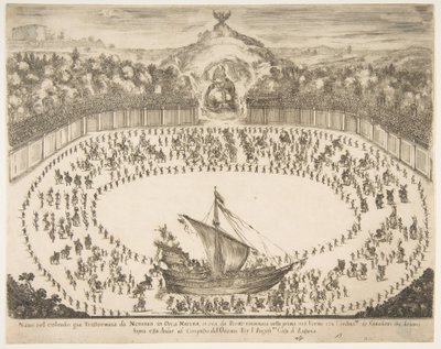 Paradflotta i form av ett skepp, storhertigen av Modenas vapen överst, 1652. av Stefano della Bella