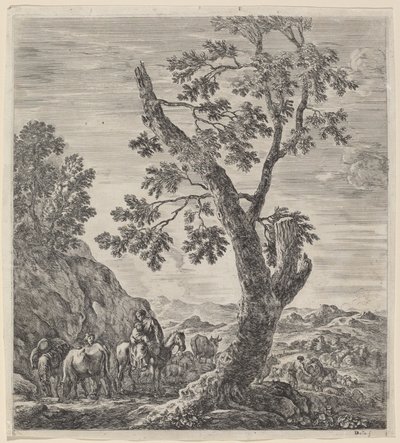 Bondkvinna till häst med ett barn i famnen, 1656. av Stefano della Bella