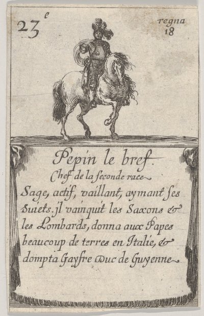 Pepin den korta chefen för det andra loppet..., från Game of the Kings of France Jeu des Ro..., 1644. av Stefano della Bella