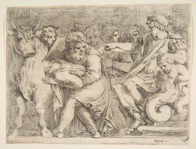 Phalaris har Perillus kastat i bronstjuren, 1600-talet. av Stefano della Bella