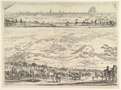 Plan och vy av belägringen av Arras: nedre delen av plattan med en topografisk vy med..., 1641. av Stefano della Bella