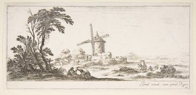 Tavla 10: en familj i mitten av förgrunden, olika figurer och hästar i mitten, en..., ca. 1641. av Stefano della Bella