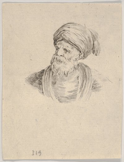 Plansch 12: Byst av en gammal turkisk man med turban, blickande åt vänster, ur "Olika huvuden och gestalter" av Stefano della Bella