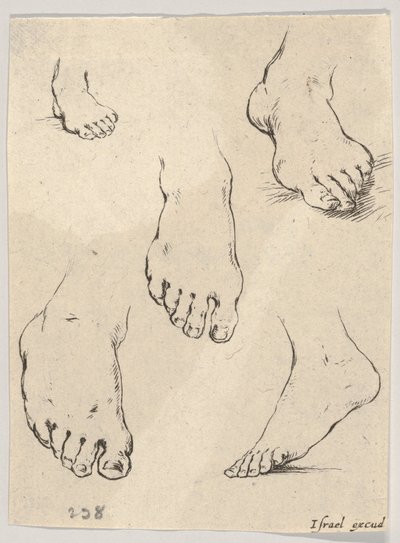 Tavla 7: Fem fot, från The Book for Learning to Draw Livre pour apprendre à dessi..., ca. 1649. av Stefano della Bella