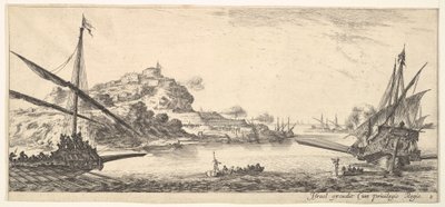 Plåt 8: A fören av en byss till vänster och en annan byss till höger, sedd bakifrån..., ca. 1641. av Stefano della Bella