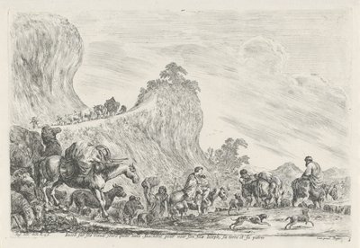 Reis van Jakob till Egypten Jakob på sina gamla dagar lämnar utan ilska för sin son Joseph, land och hans hemland (titel på objekt) av Stefano della Bella