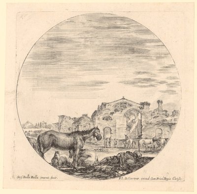En vilande herde med hästar vid Diokletianus-termerna av Stefano della Bella