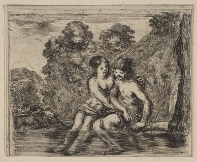 Salmacis och Hermafrodit, från Game of Mythology Jeu de la Mythologie, 1644. av Stefano della Bella