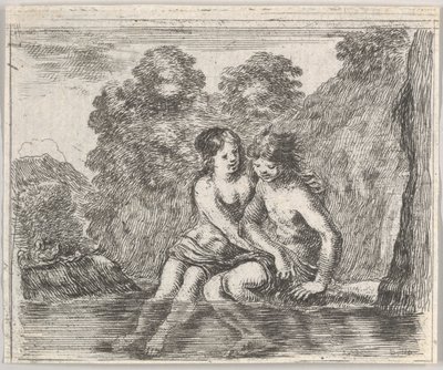 Salmacis och Hermafrodit, från Game of Mythology Jeu de la Mythologie, 1644. av Stefano della Bella