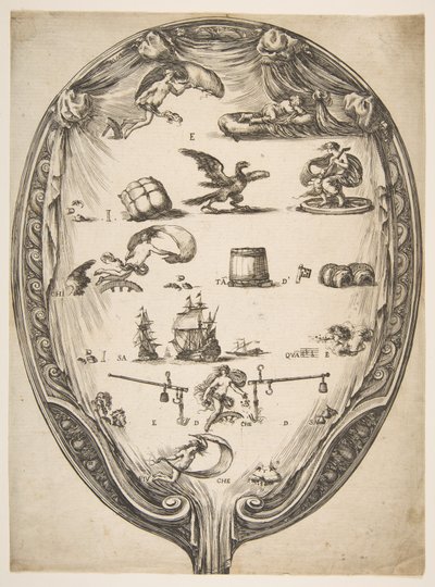 Skärm med Rebus of Fortune, ca. 1639. av Stefano della Bella