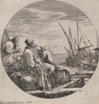 Havshamn med två turkiska köpmän, 1656. av Stefano della Bella