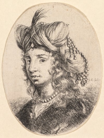 Flera huvuden i persisk stil: Porträtt, Sultana som bär ett pärlhalsband och en turban..., 1649 av Stefano della Bella