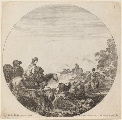 Herdar och flock med kvinna och kamel av Stefano della Bella