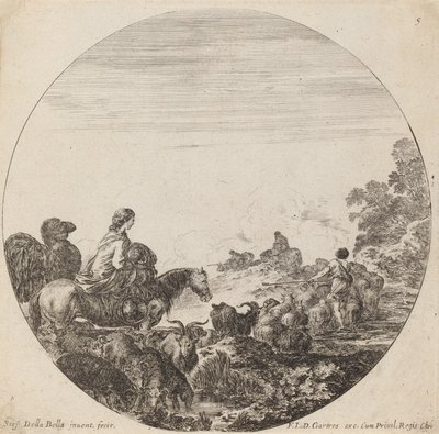 Herdar och flock med kvinna och kamel, 1646. av Stefano della Bella