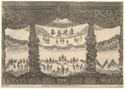 Sjätte scenen, himlen, från gudarnas äktenskap Le nozze degli Dei, 1637. av Stefano della Bella