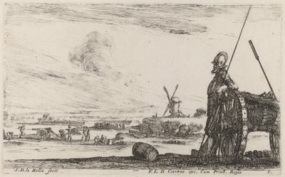 Soldat i rustning och en kanon, ca. 1641. av Stefano della Bella