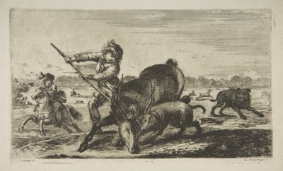 Stag at bay, från Animal hunts Jagar olika djur, ca. 1654. av Stefano della Bella