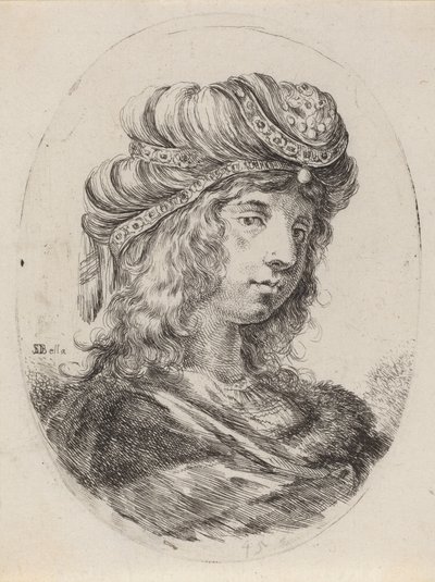 Sultanism i en bandad turban, vänd till höger, 16491650. av Stefano della Bella