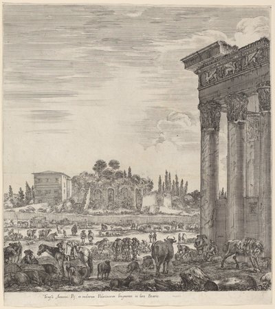 Antonius tempel och Campo Vaccino av Stefano della Bella