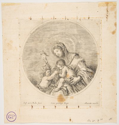 Jungfrun och barnet med Johannes, en rund komposition, ca. 1641. av Stefano della Bella