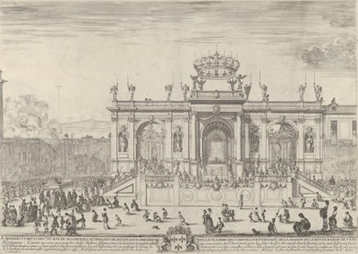 Det heliga sakramentets altare, till vänster, sakramentet under en baldakin, buret i p..., ca. 1648. av Stefano della Bella