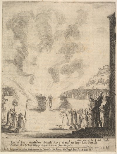 Eldprovet, munken Peter, lärjungen Saint John Gualbert, som passerade genom fl..., 1640. av Stefano della Bella