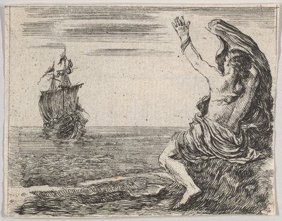 Theseus och Ariadne, från Game of Mythology Jeu de la Mythologie, 1644. av Stefano della Bella