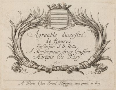Titelsida för behaglig mångfald av figurer, 1642. av Stefano della Bella