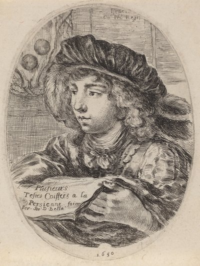 Titelsida för flera huvuden täckt med Louvren, 1650. av Stefano della Bella