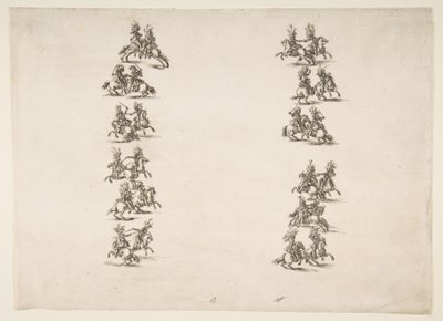 Tjugofyra kavaljerer slåss i två kolumner, 1652. av Stefano della Bella