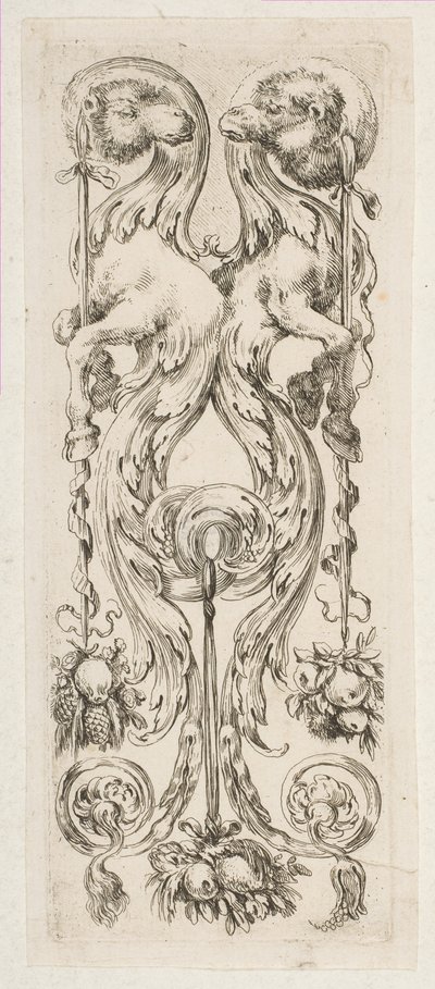 Två vända kamelhuvuden med kroppar som slutar i prydnad, ca. 1653. av Stefano della Bella