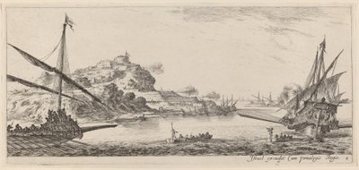 Två galärer och deras lanseringar, i eller före 1647. av Stefano della Bella